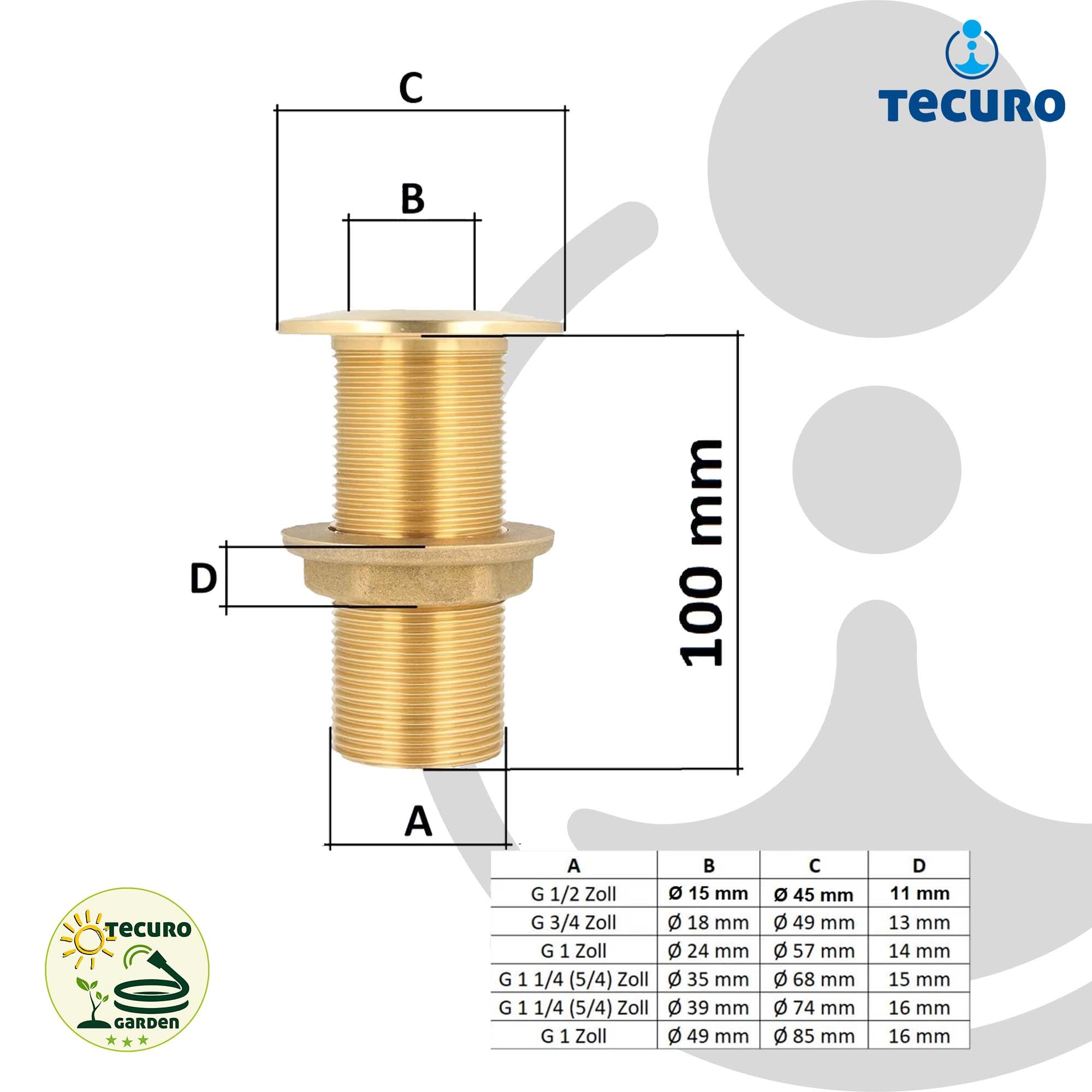 tecuro Przepust zbiornika z 1 cal AG x 100 mm, mosiądz - 710598