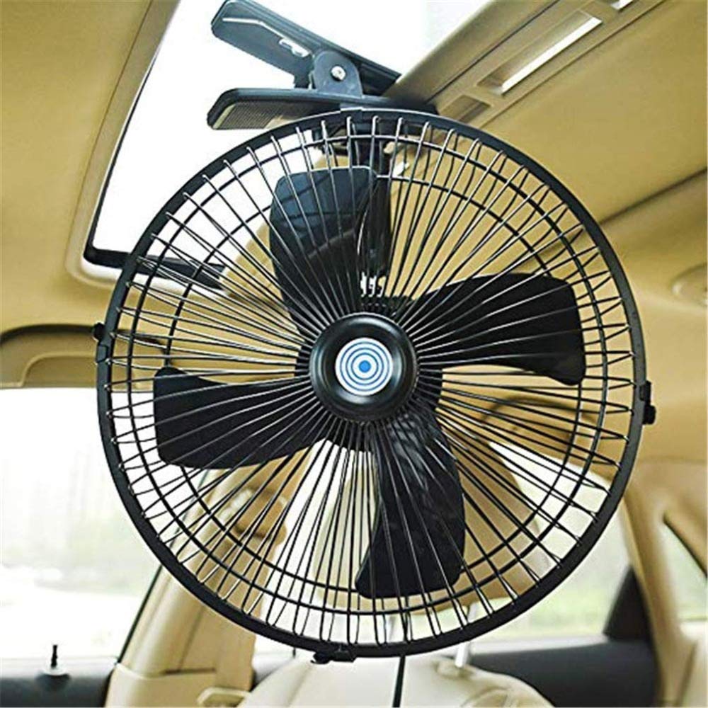 Ventilador EléCtrico de Coche de 10 Pulgadas y 12 V Ventiladores de Enfriamiento Oscilantes de Velocidad Ajustable con Clip para Coche CamióN Viaje Casa