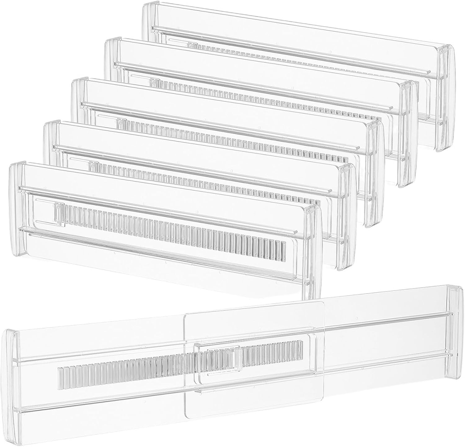 6 Pcs Clear Drawer Dividers Adjustable Organizer Dresser For Clothes Utensils Cutlery For Clothes