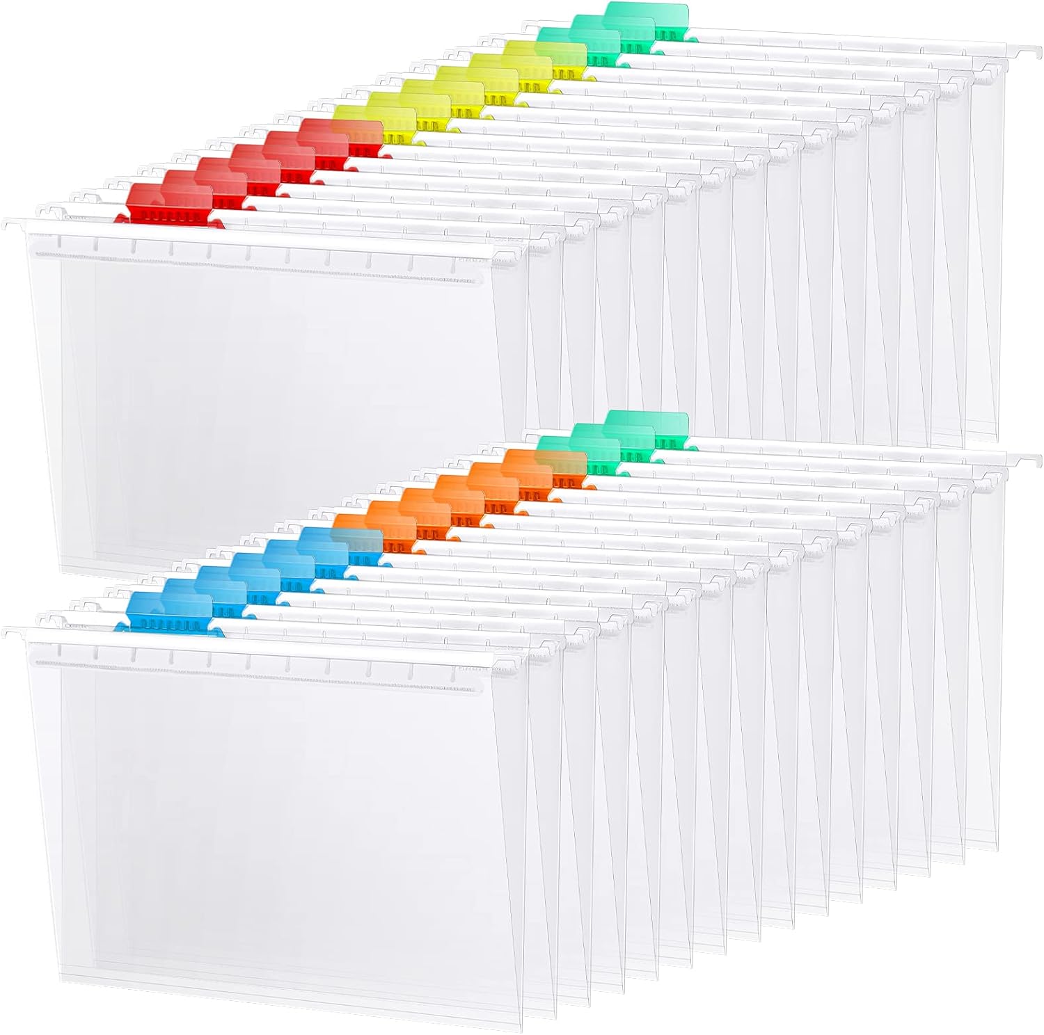Estune 30 Sets Clear Hanging File Folders Assorted Colors