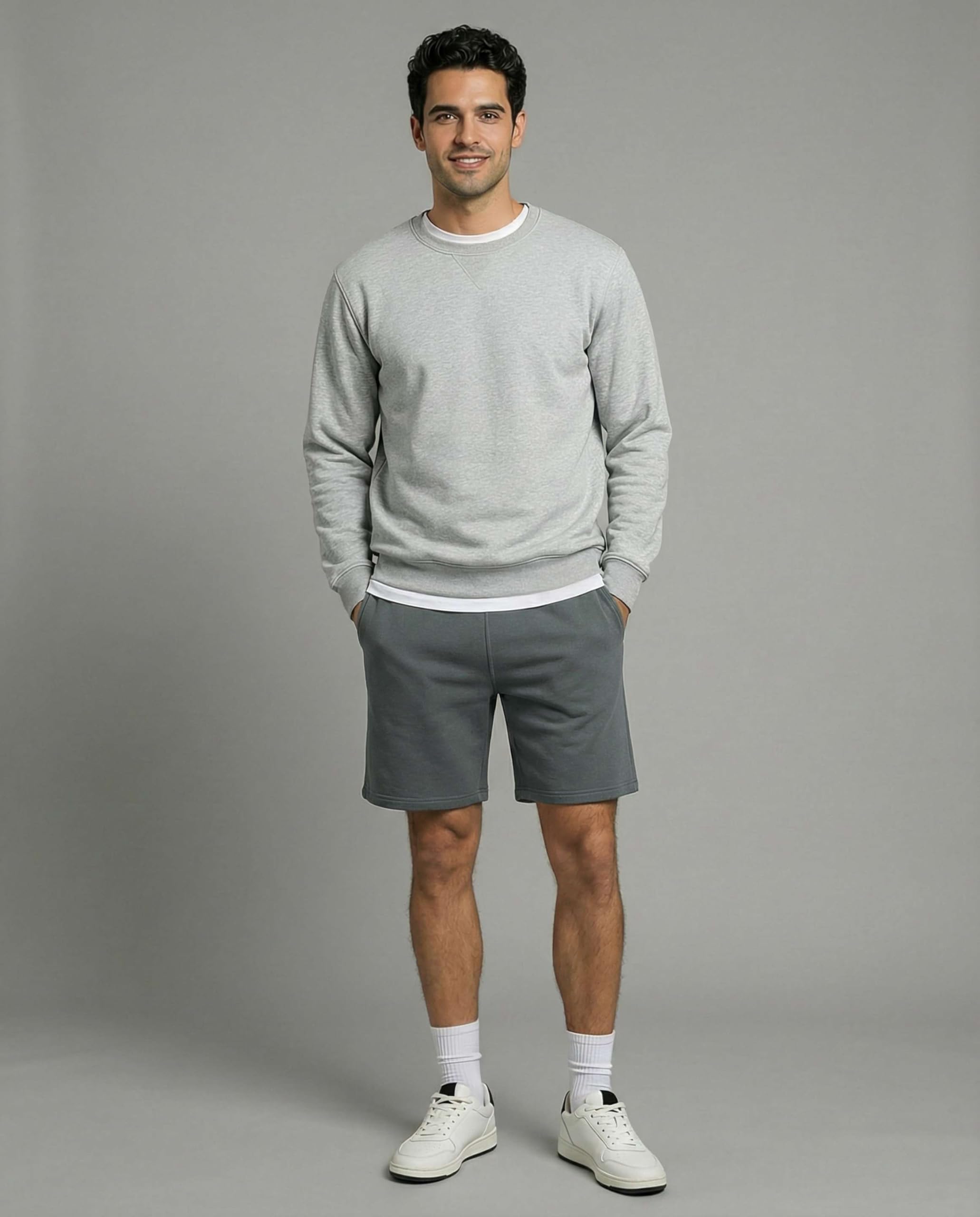 Real Essentials 3er-Pack: Herren-Shorts aus Baumwoll-Fleece, 22,9 cm, Freizeit-Shorts für Fitnessstudio, Lounge und Schlaf, mit Taschen