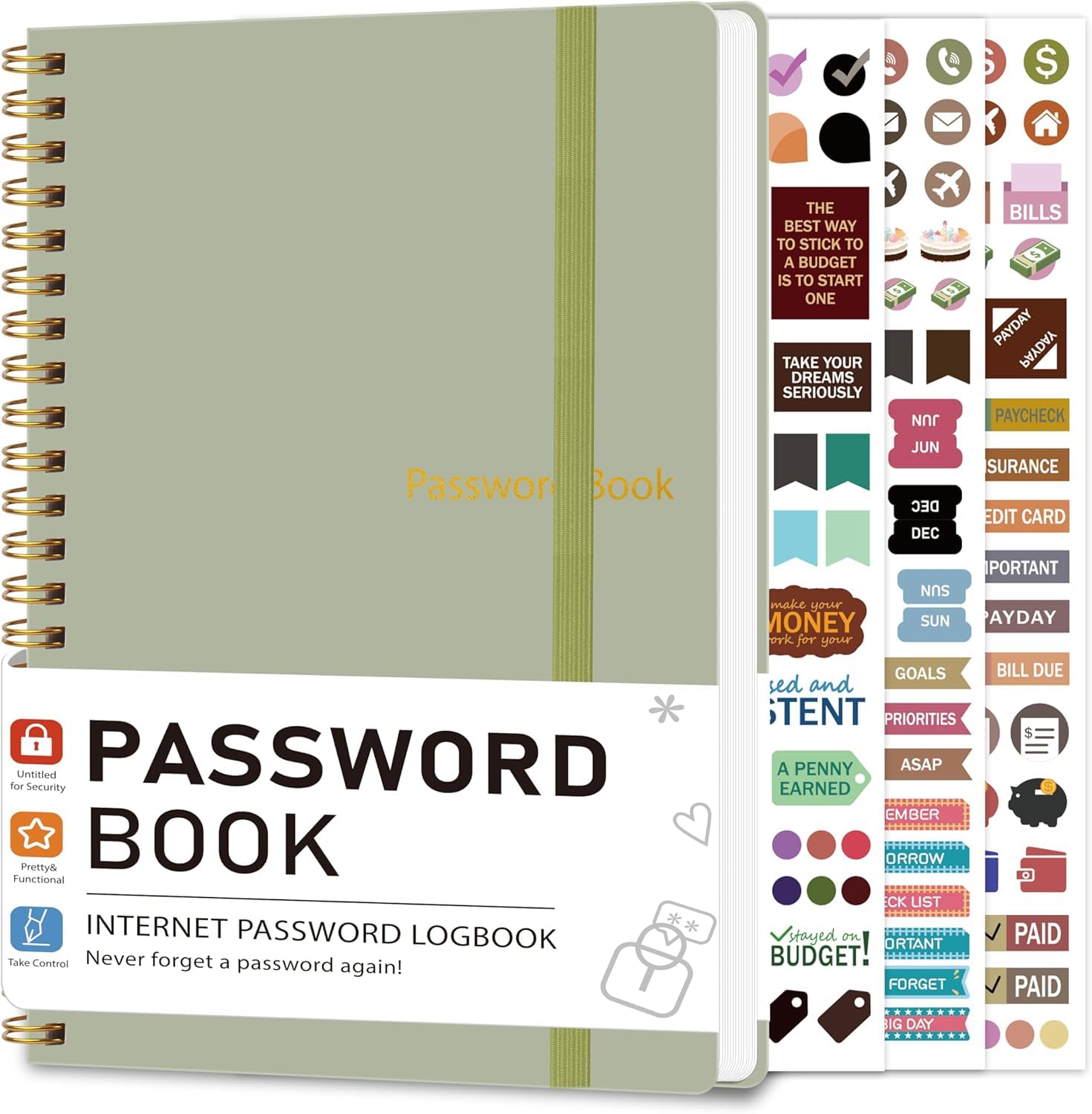 KAICN Password Keeper Book for Senior, Password Book - 5.9" X 8.8",Internet Address and Password Logbook, Password Notebook Organizer for Website Login, Gifts for Home and Office - Green