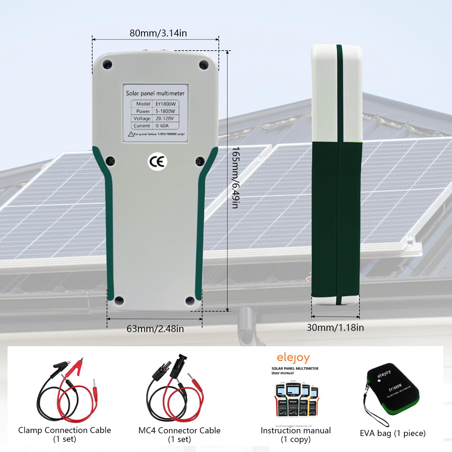 Pannello solare MPPT, 1800 W, pannello fotovoltaico, multimetro con display LCD, tensione a vuoto intelligente e test dei dati per test solari PV, non superiore a DC 20-120 V, 60 A