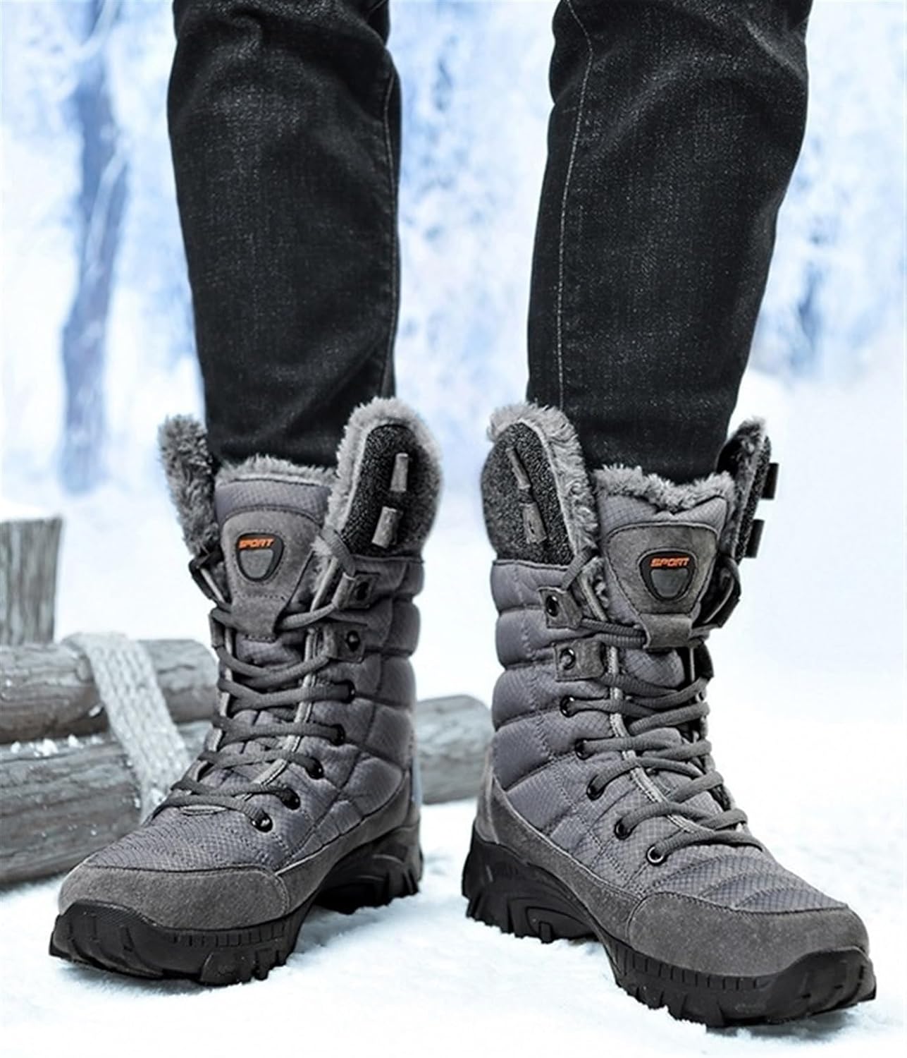 Men's Winter Snow Boots Warm Lace-Up Outdoor Comfort Round Toe Waterproof Lightweight Hiking Boots Fleece Lined Backpacking Boots for men