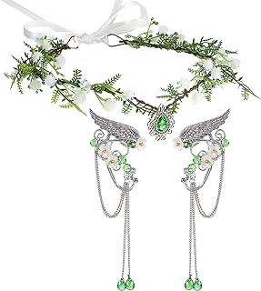 Halloween Elves Cosplay Set Fairy Flower Crown Headpiece Elf Ears Cuffs Renaissance Costume Leaf Elves Wings Ear Cuff