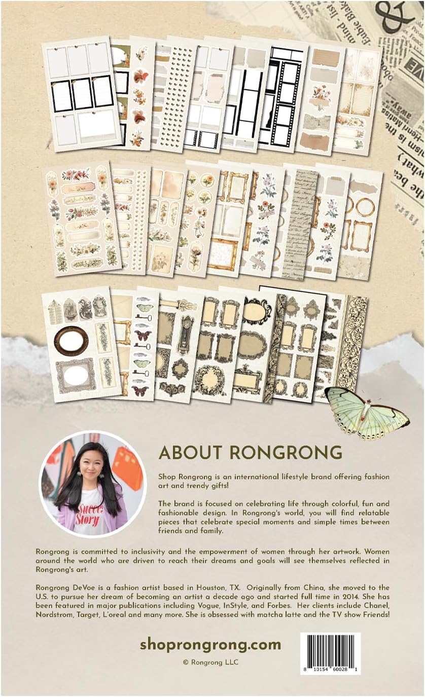 Rongrong Junk Journal Planner Stickers Book for Planners, Calendars, Journals Vision Boards – Aesthetic Premium Quality Hand Drawn – Scrapbook Accessories – 24 Pages