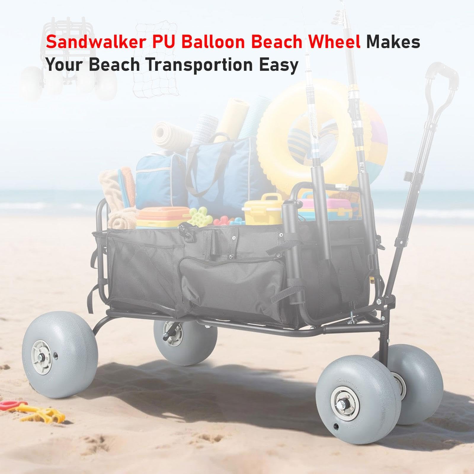 Ruedas Tipo Globo, Resistentes, de Material PU, Neumáticos Inflables de Alto Rendimiento, Accesorios para Carritos de Playa, Uso Prolongado, Fácil