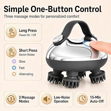 Melonsun Electric Scalp Massager, 2 Claw Sets, IPX7 Waterproof, Silver