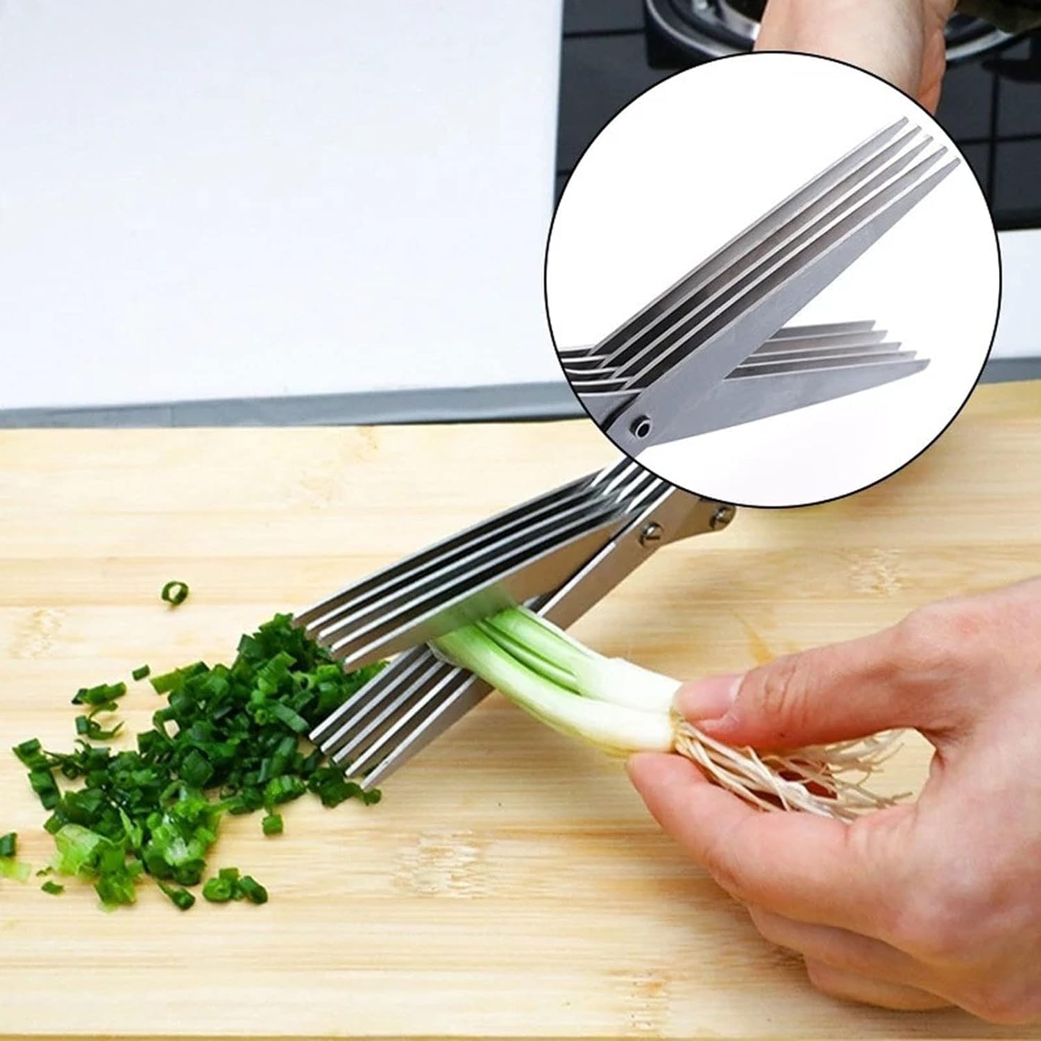 Tijeras de Cocina, Tijeras de Cocina, Tijeras para Picar Cebolla, Hierbas, Algas, Especias, Hojas para Picar, Tijeras Multicapa, Cortador de cebolleta, Herramienta Multiusos para Picar