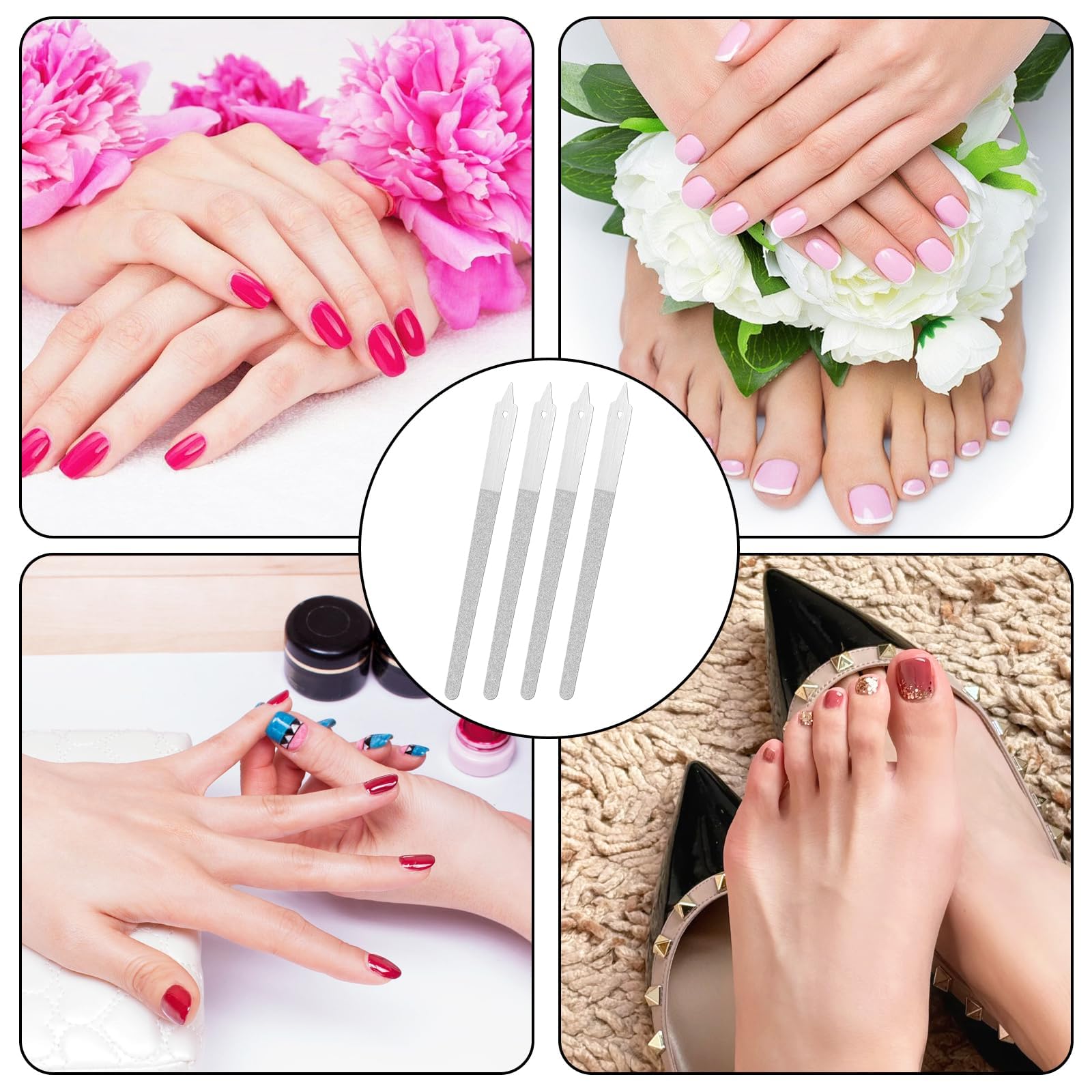 4-Piece Nail Filer for Women, Nail Buffer and Shiner, Pedicure Tools Set for Professional and Home Use, Dual-Sided with Ergonomic Design for Precise Shaping and Smoothing 4