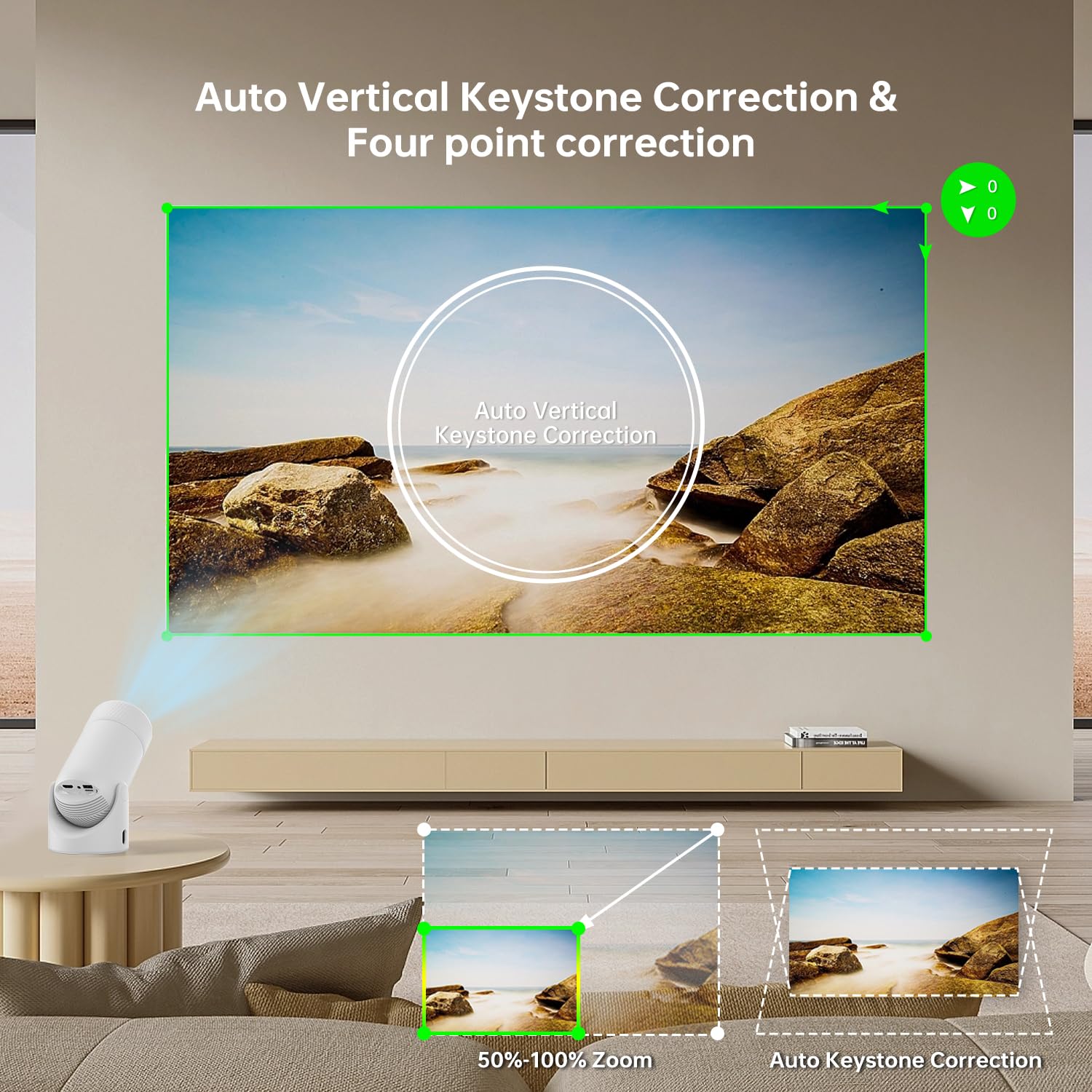 Mini Projector with WiFi and Bluetooth, Portable Projector Full HD 4K Support with 180° Rotation Adjustment, 8000 Lumen, 130 ANSI Lumens, Auto Keystone Correction, Home Projector for Phone — view 4
