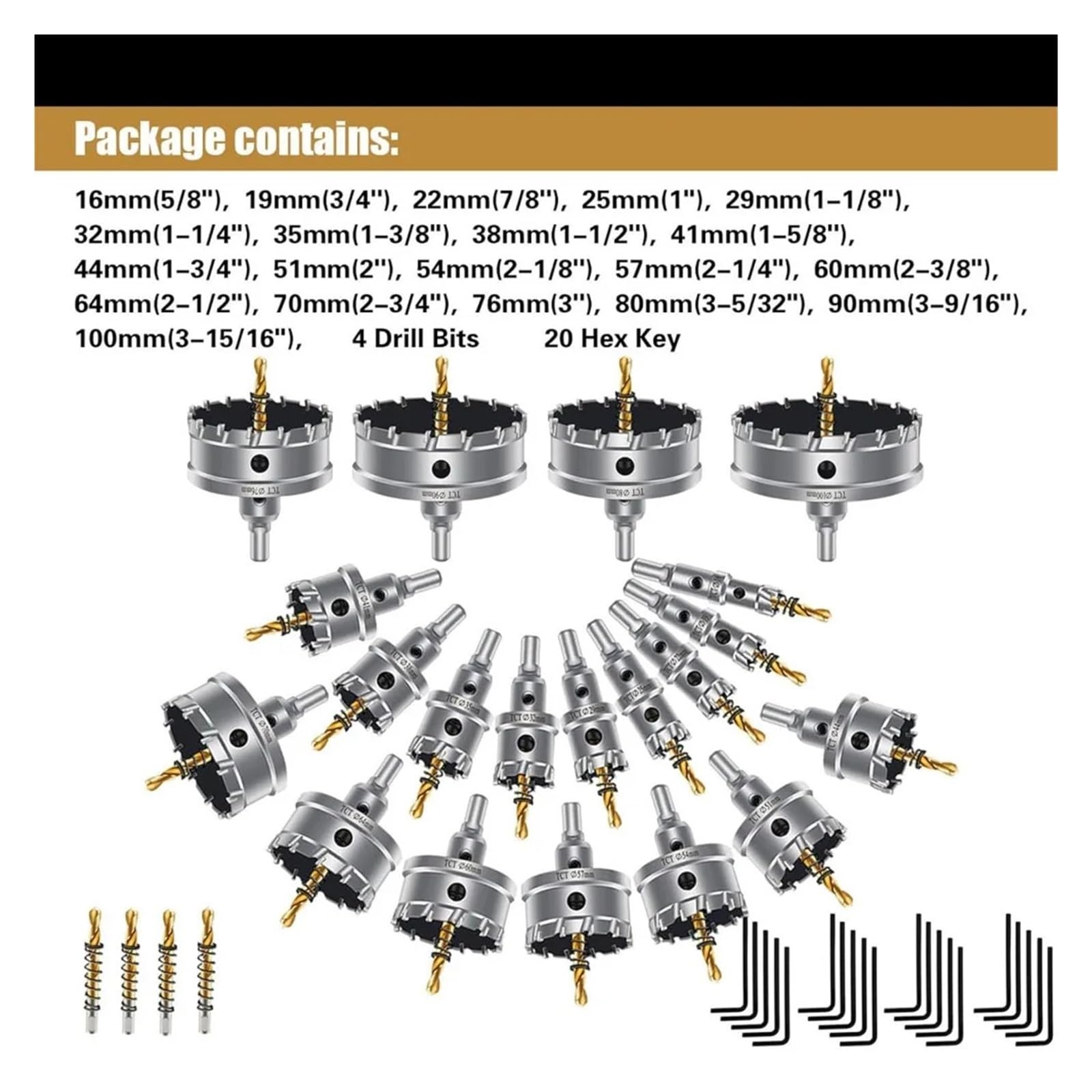 Juego De 20 Sierras De Corona De Carburo De Tungsteno Con 4 Brocas For Cortar Metal, Juego De Cortadores De Dientes Reforzados.