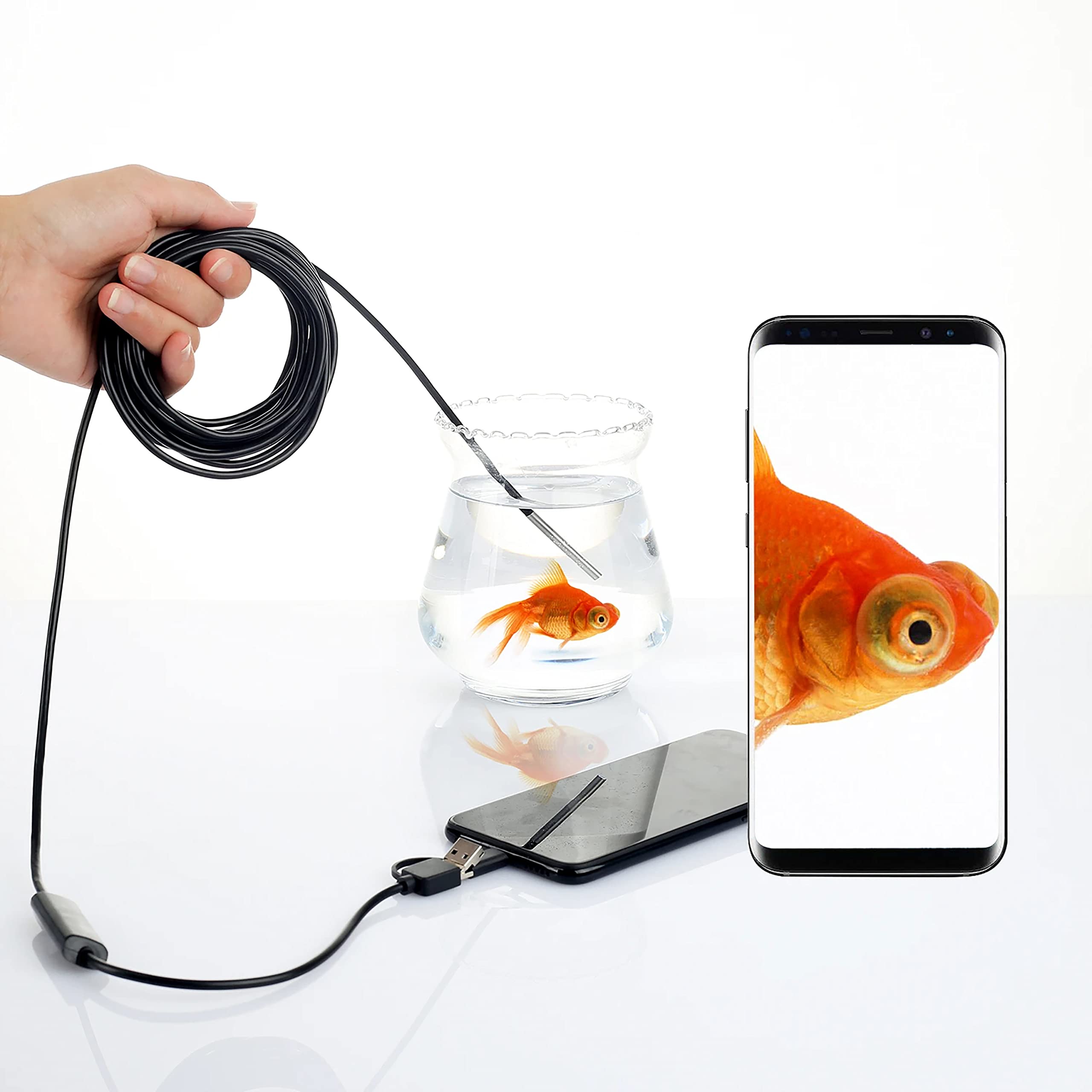 Retoo 1920P HD Endoscopio Per Ispezione Serpente da 3,9 mm impermeabile, Endoscopio per Smartphone con LED, USB-C HD per Android, fotocamera di ispezione megapixel, cavo serpente, endoscopio cellulare