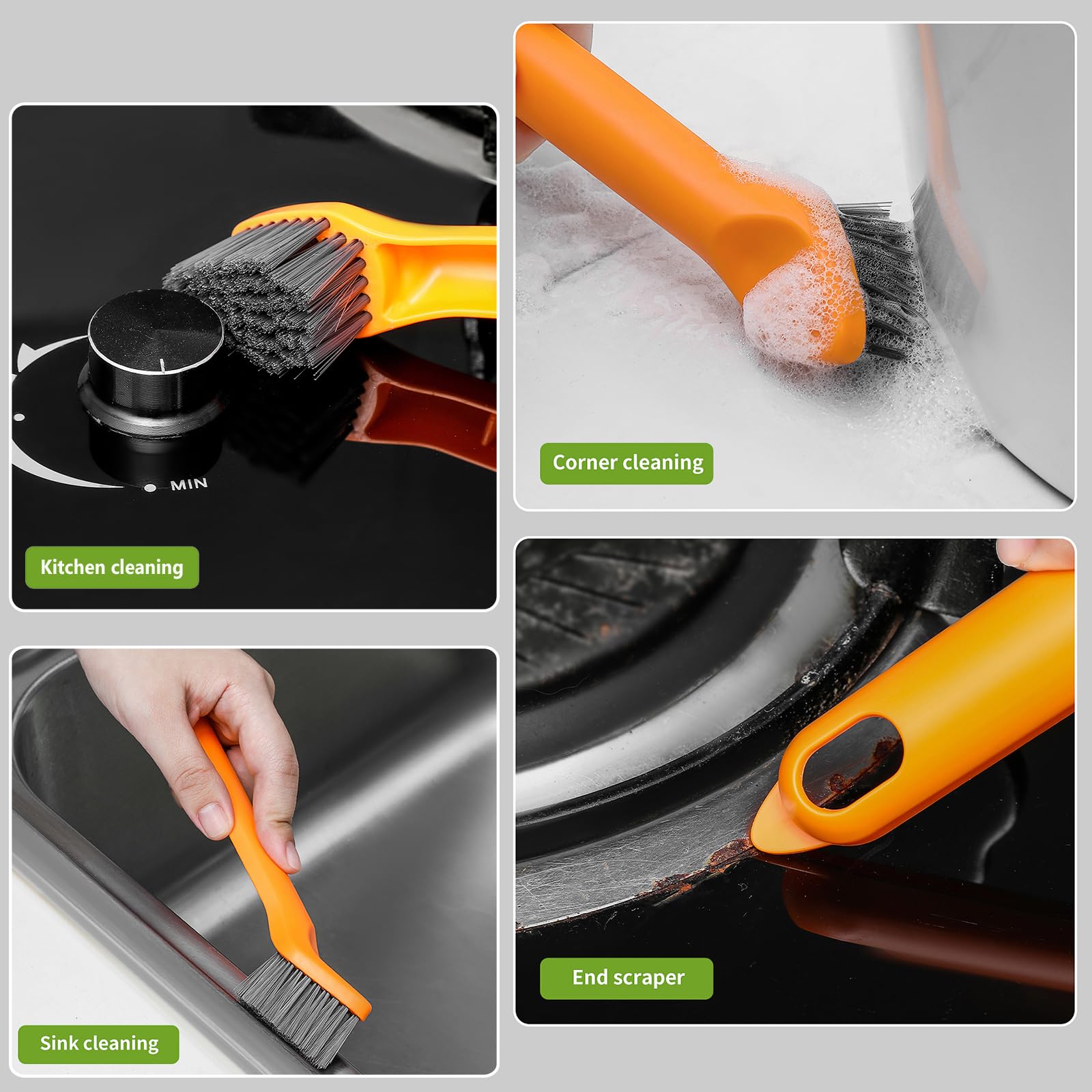 Cepillo de limpieza para hendiduras, cepillo de limpieza de grietas de cerdas duras, cepillos de limpieza 3 en 1 para uso doméstico, cepillo de limpieza multifuncional para baño, cocina,