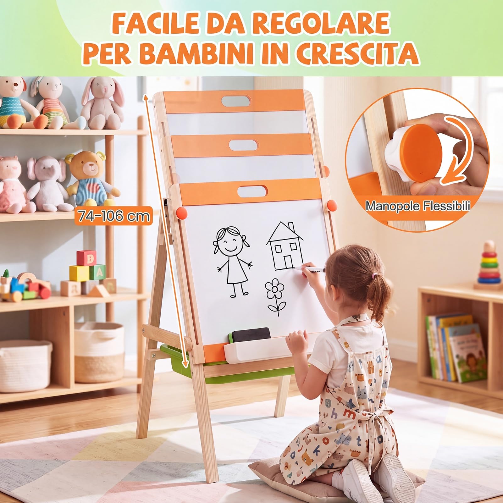 COSTWAY 2 in 1 Cavalletto da Disegno per Bambini 3+ Anni, a Doppia Faccia