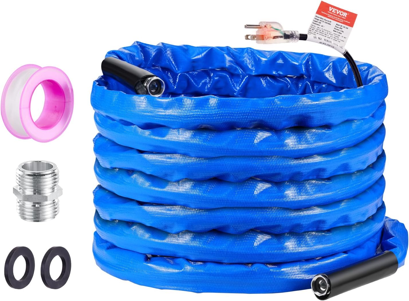 VEVOR 50ft Heated Water Hose for RV, Heated Drinking Water Hose with Corrugated Cover Antifreeze to -45°F, Automatic Self-regulating, 5/8" I.D. with 3/4" GHT Adapter, Lead and BPA Free