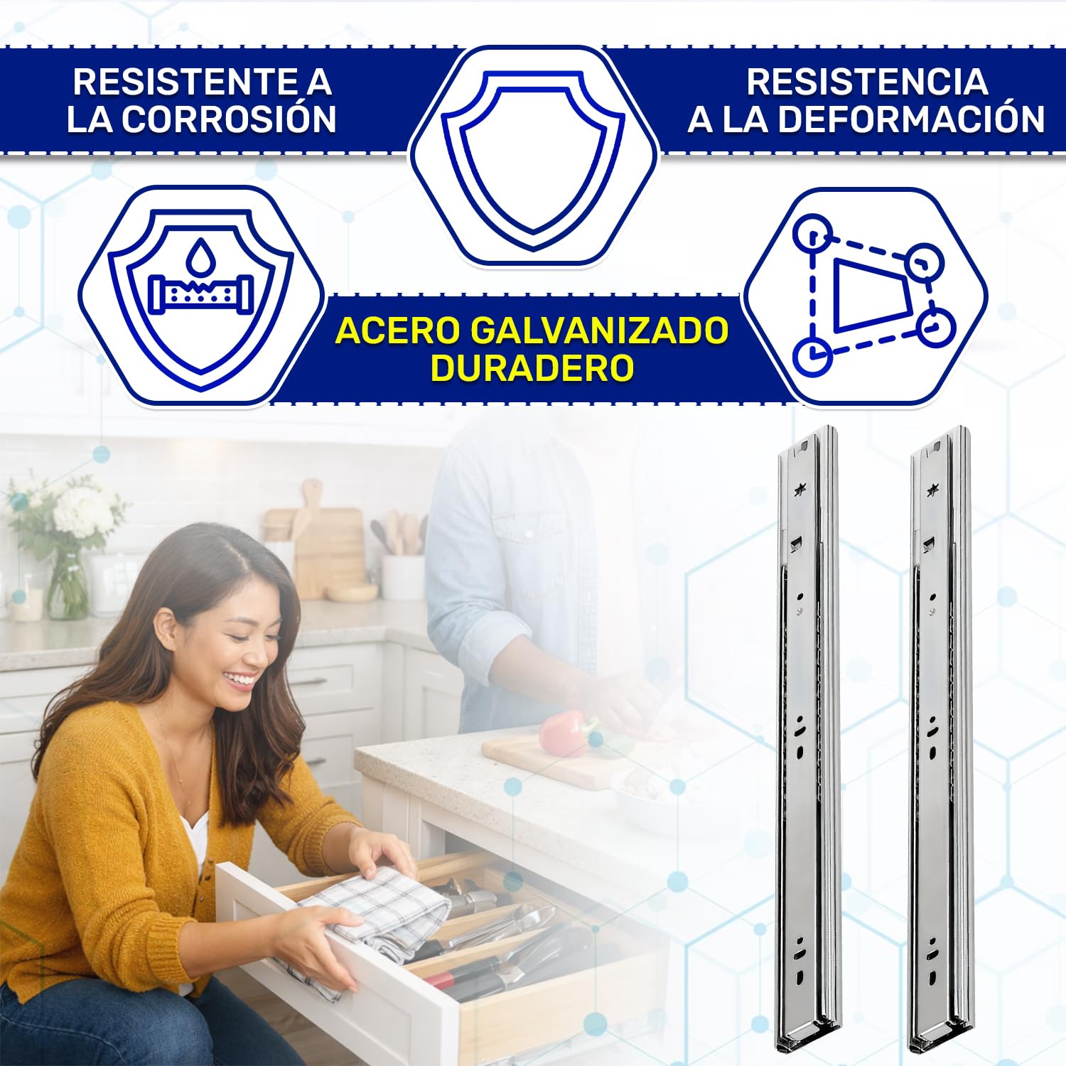 4 Pares Guias Correderas para Cajones con Rodamientos de Bolas 500x45 mm