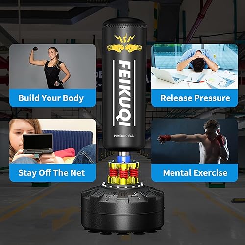 Miniatura 6 de Bolsa de boxeo de 70 pulgadas con soporte, 205 libras, amortiguador, base de ventosa, bolsa de kickboxing para adultos