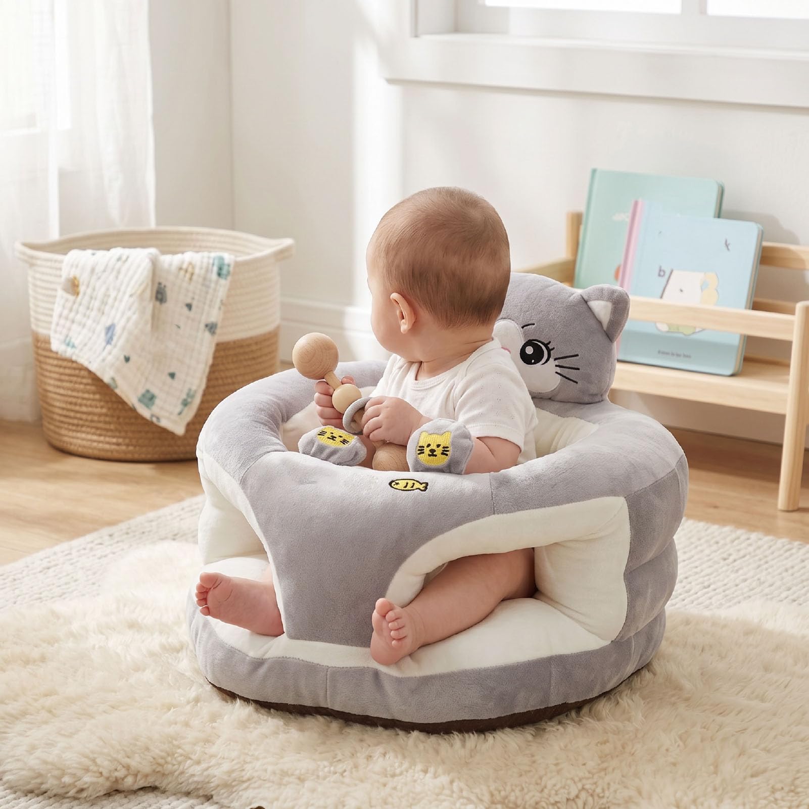 Cryfokt Sedia di Supporto per Bambini Sit Up Peluche Imparare a Sedersi Divano con Schienale per Neonati Morbido Cartone Animato Seggiolino per Bambini per Esercitarsi in Seduta Cuscino di Supporto