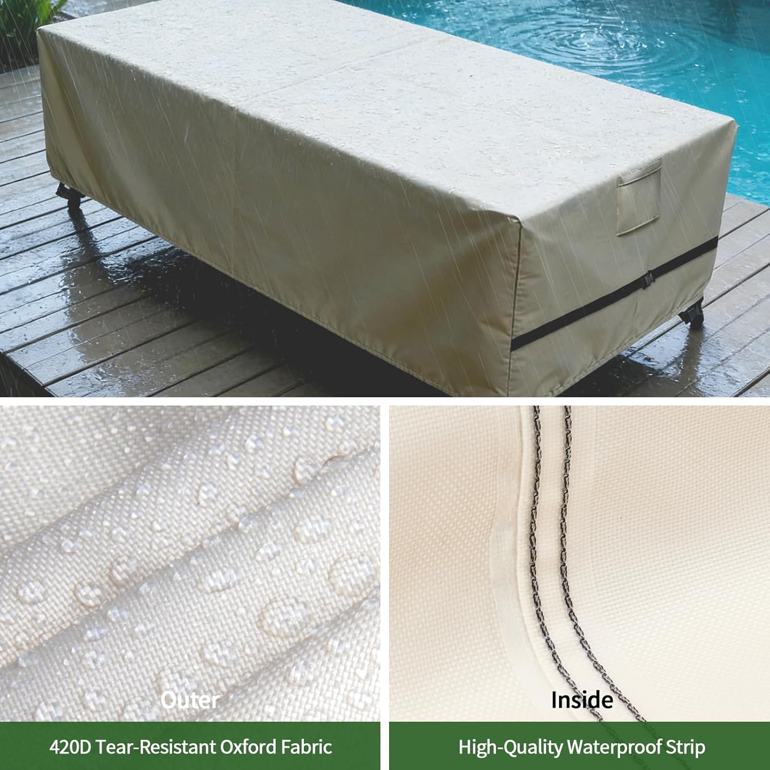 Patio Furniture Covers 64Inch, Rectangular Patio Table Covers Waterproof Outdoor Dining Table and Chairs - 64"L×48"W×34"H, Beige