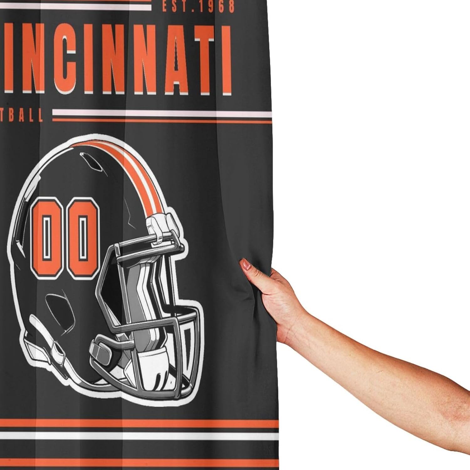 Custom Cincinnati Shower Curtain with Hooks Personalized Football Style with Name Number Customized City Sport Bath Curtain Bathroom Decoration Gift for Fans Men Women