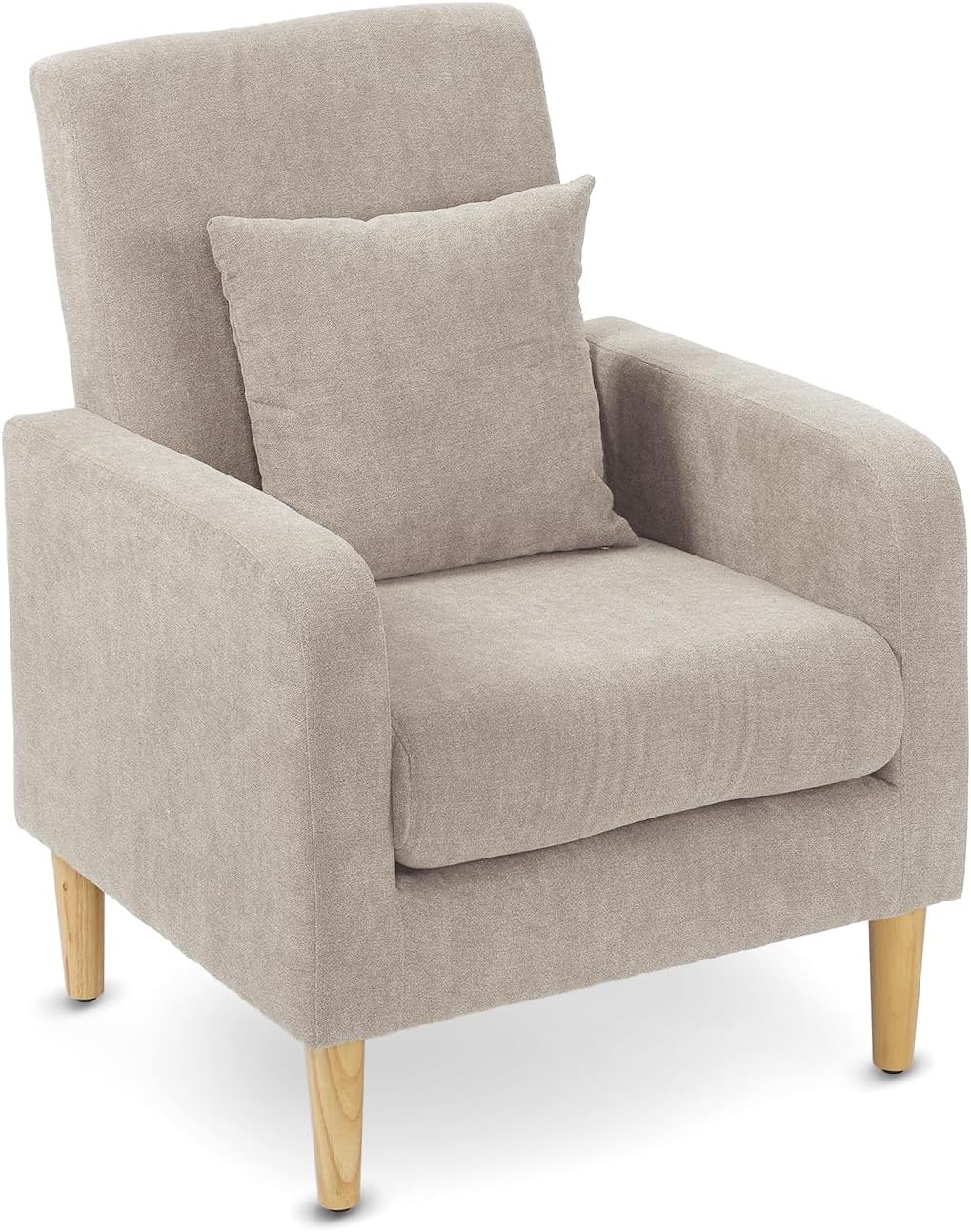 OS MOTOR Upholstered Sofa Chair with Pillow, Fabric Accent Armchair with Wooden Legs, Comfy Lounge Chair for Living Room, Bedroom, or Office, Supports up to 300 lbs (Beige)