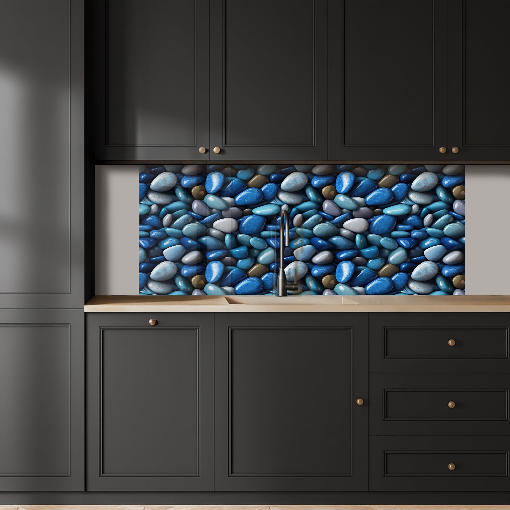 KitchenYeah© Küchenrückwand 80x200 cm Selbstklebende Kitchen Wall Protector Küchen Rückenwand Küchenfronten Küchenrückwände Küche Wand Blaue - Ozean - Kiesel