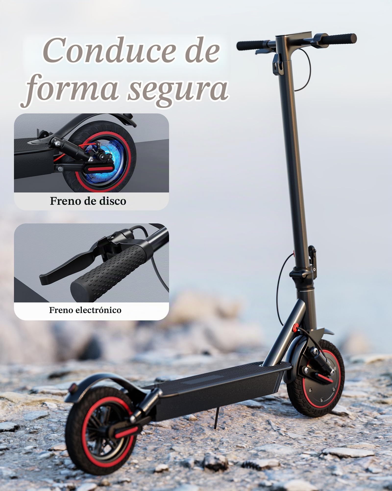 QNQ Patinete eléctrico para adultos, 8,5/10 pulgadas, pantalla LED, función de aplicación, máx. 20 – 35 km, alcance de 20 km/h, carga de 120 kg, sistema de frenado dual, plegable para viajeros