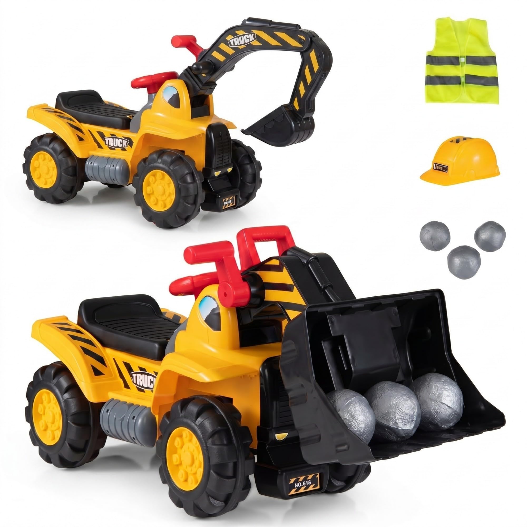 Maxmass 3 in 1 Kids Ride on Excavator, Children Bulldozer Ride on Digger