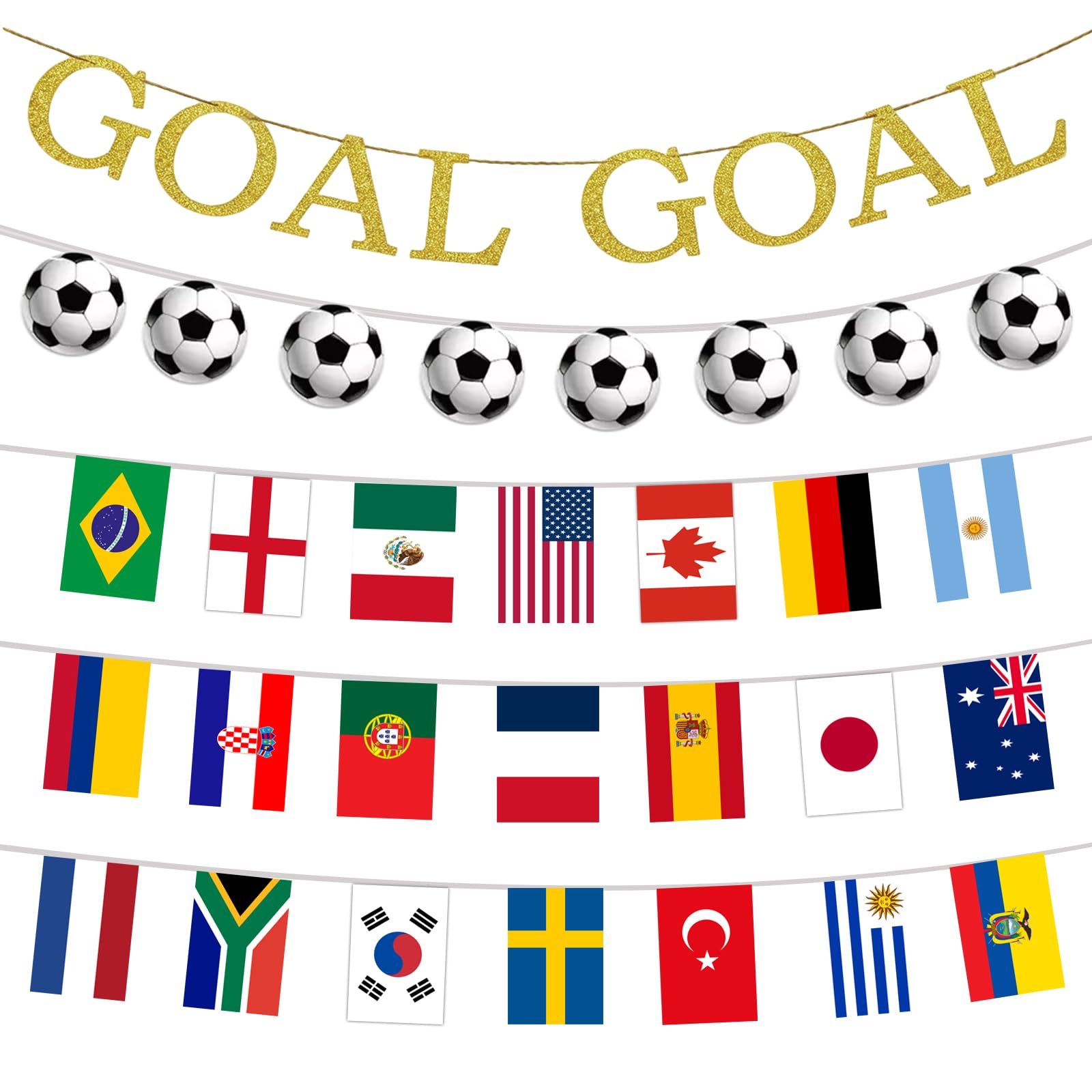 YOFANUP World Cup Football 2026 Flags Banner, World Cup Decorations, 48 Team Flags Bunting, Football Bunting, GOAL Banner, International Flag for School, Office, Home, Stadium Decor (1 Pcak)