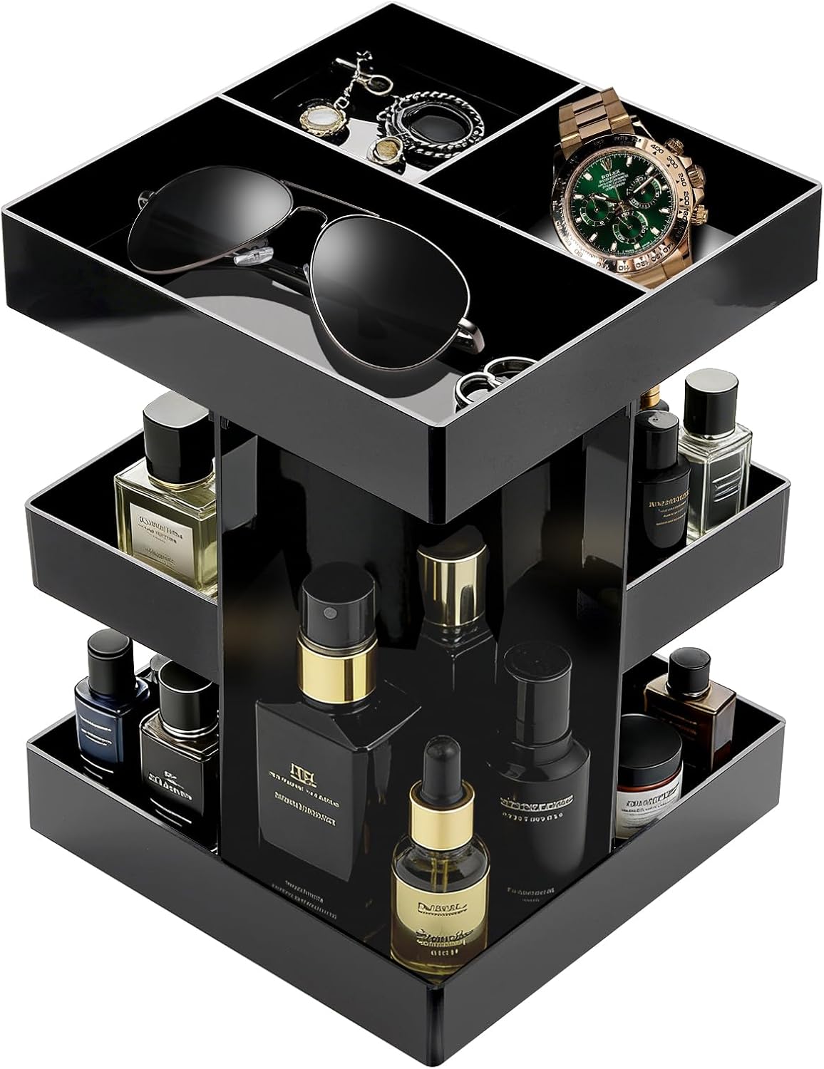 Cologne Organizer for Men 3 Tier Acrylic Waterproof Perfume Holder Cologne Stand with Rotate Waterproof Perfume Shelf,Husband Boyfriend Birthday Gift Ideas