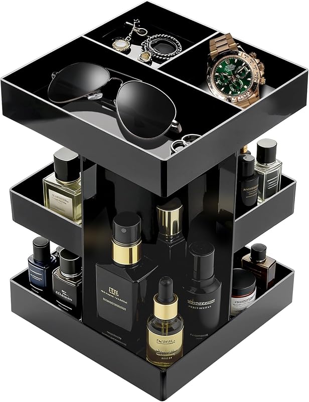 Organizador de perfumes Noafocks com 3 níveis em acrílico, preto e giratório