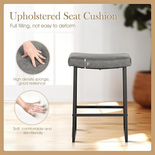 Miniatura 3 de Sophia & William Juego de 4 taburetes de bar de 24 pulgadas de altura de mostrador para isla de cocina, modernos taburetes de bar de piel sintética