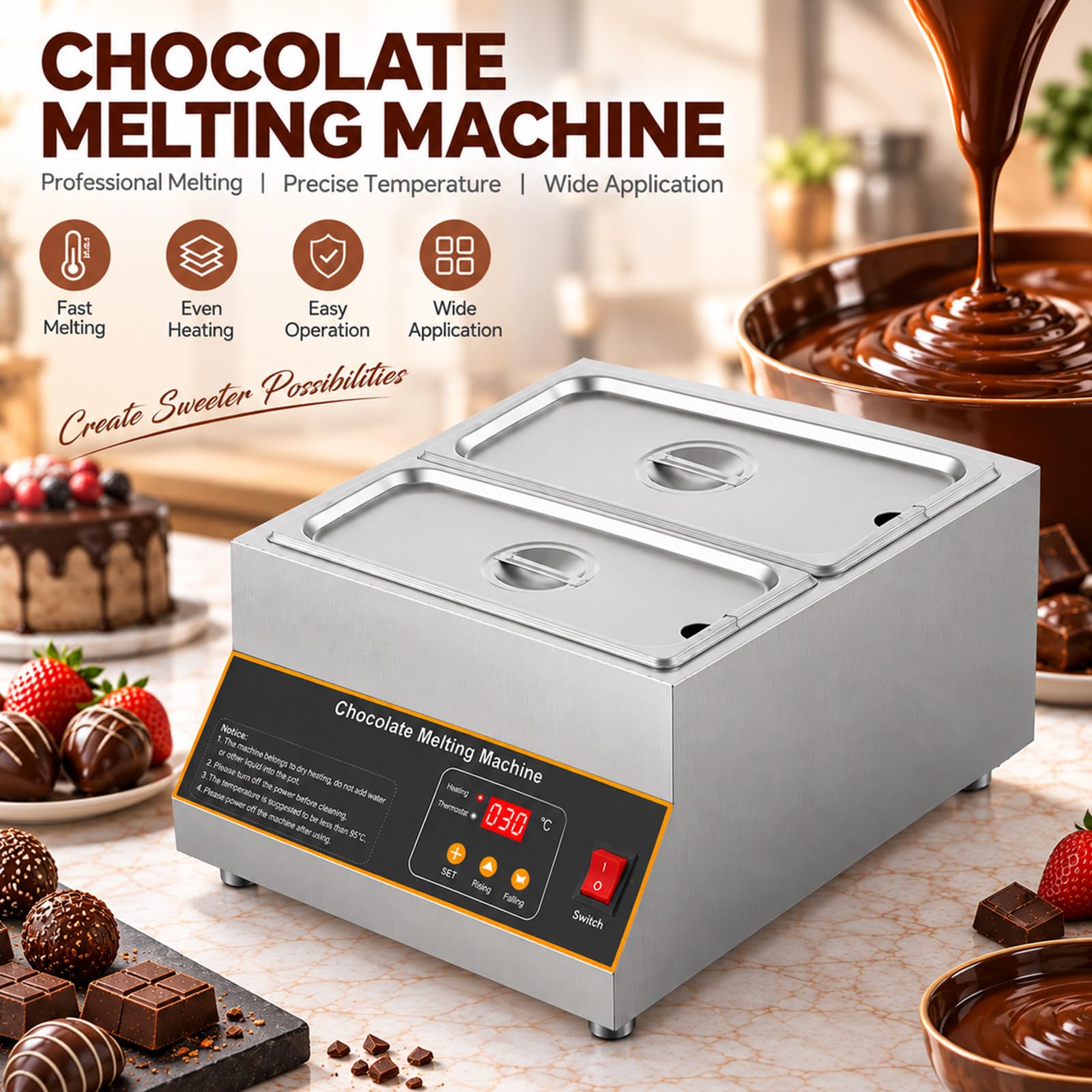 Macchina per il Temperaggio e lo Scioglimento del Cioccolato da 12kg 2-Tank