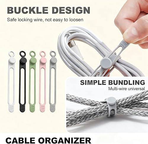Miniatura 3 de Organizador de cables de silicona, bridas para cables, organizador de cables reutilizable, organizador de cables para agrupar y sujetar cables de