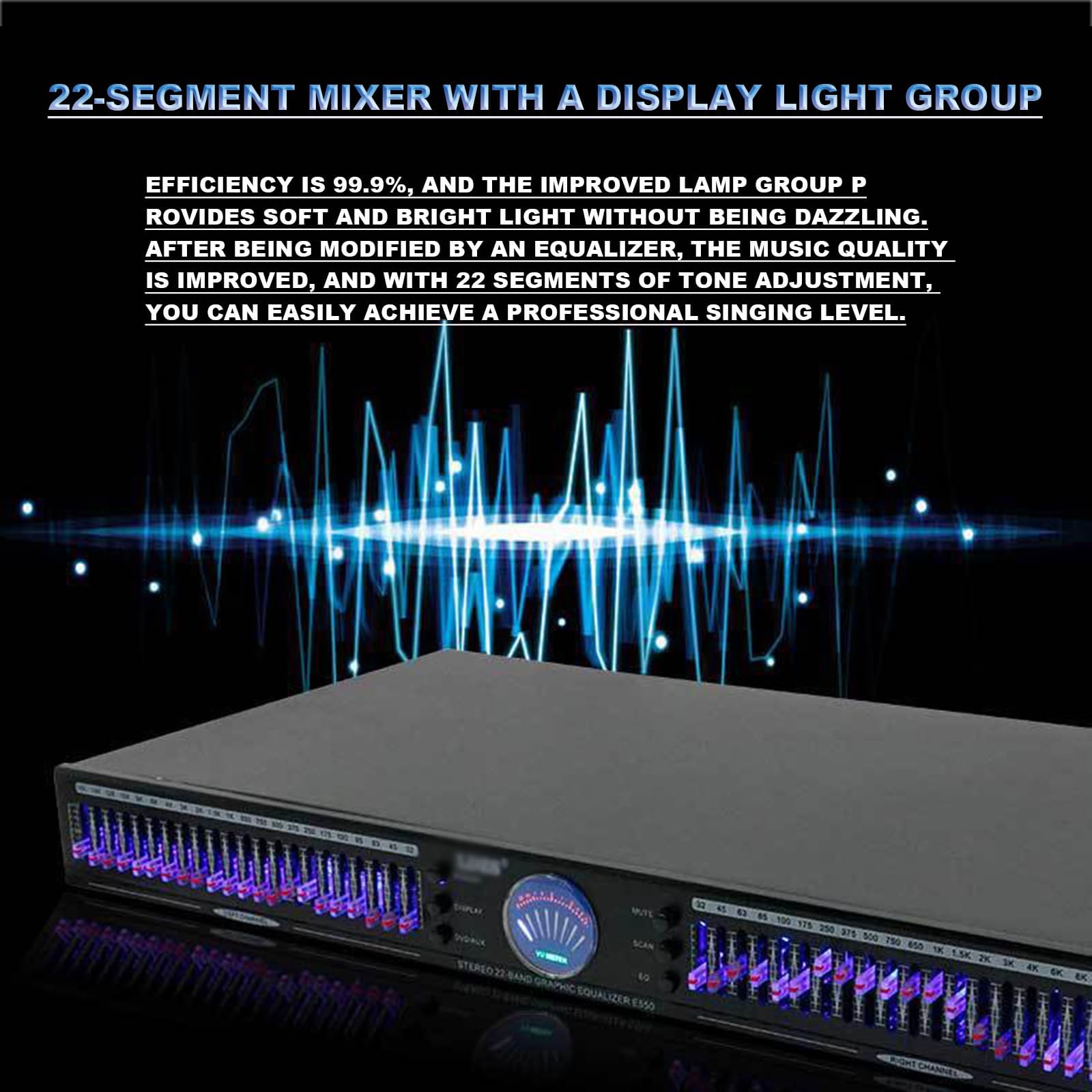 McbeAn Stereo-Grafik-Equalizer, 22-Band-Audio-Equalizer, Digitaler Stereo-Grafik-Equalizer, 10 Voreingestellte Effekte, DSP-Rauschunterdrückungsprozessor, Für KTV-Veranstaltungen, Musikstudios Und DJ