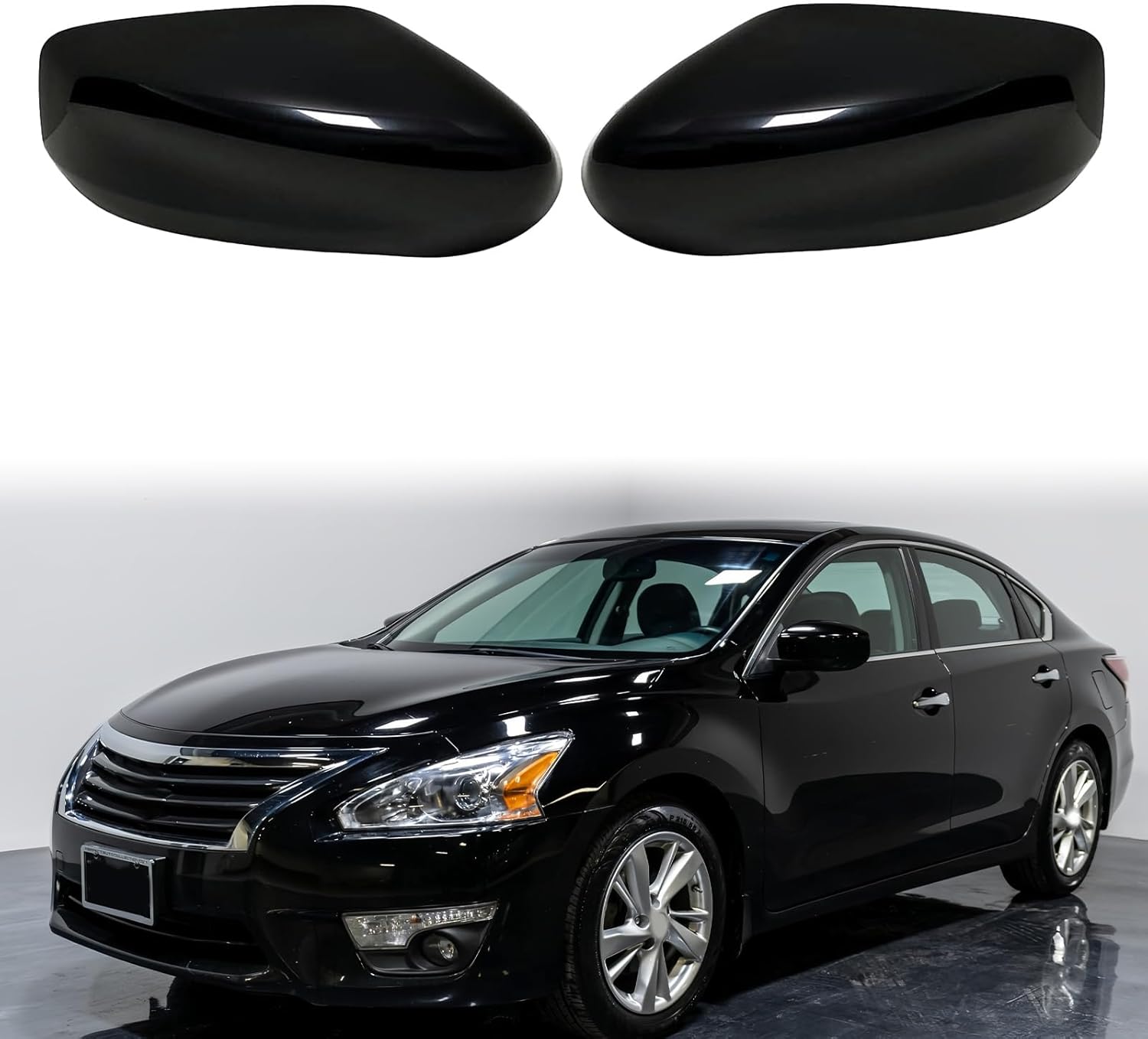 1 Pair Replacement Mirror Cover Cap Housing for 2013-2018 Nissan Altima without Turn Signal Model, Directly Replace Style, Not Sticker (Black)