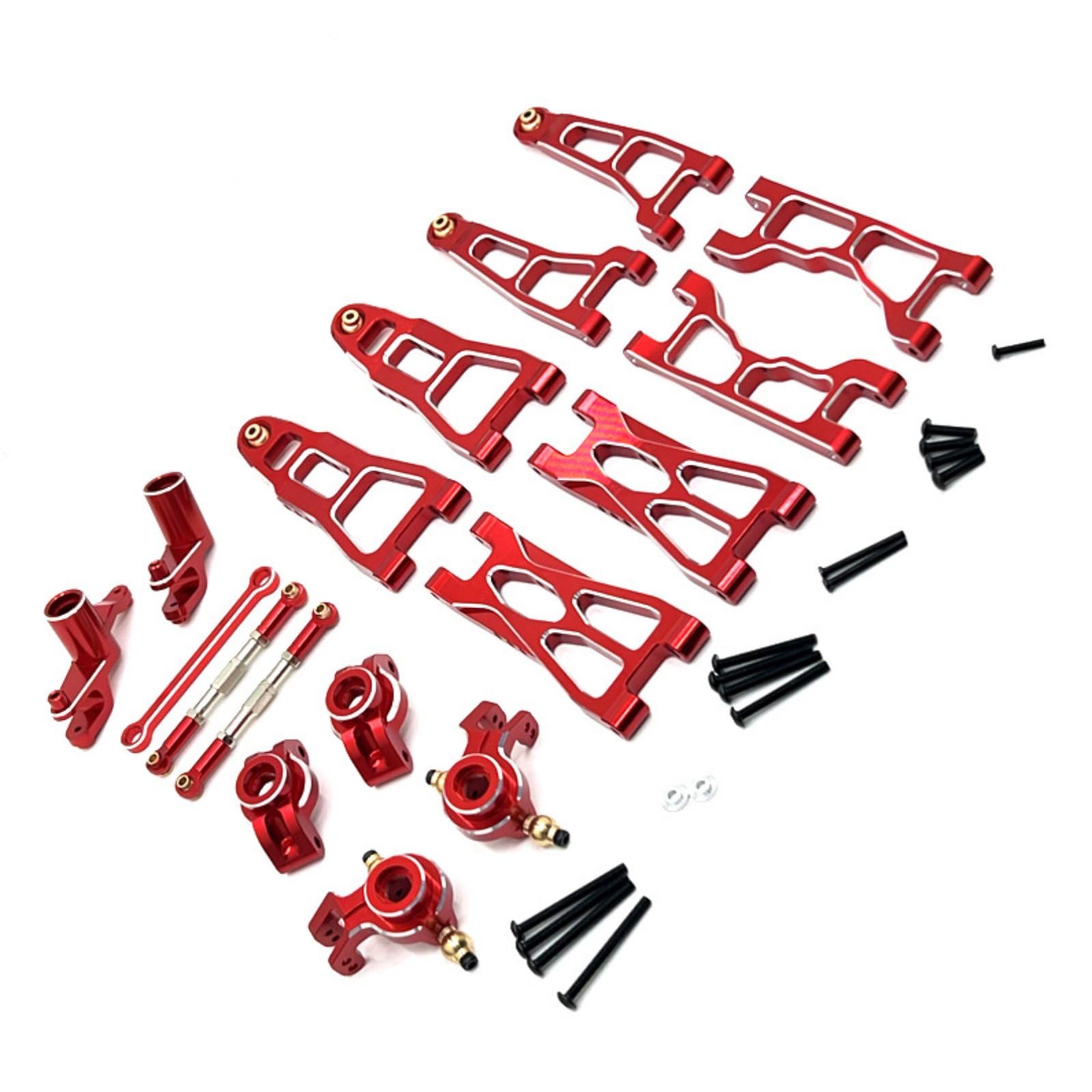 harayaa Kit de Mejora de Coche RC con Brazos Oscilantes Superiores E Inferiores de Aleación de Aluminio 6061 para Modelos UD1201 UD1202 y UD12PRO Adecuado, Rojo+Plata