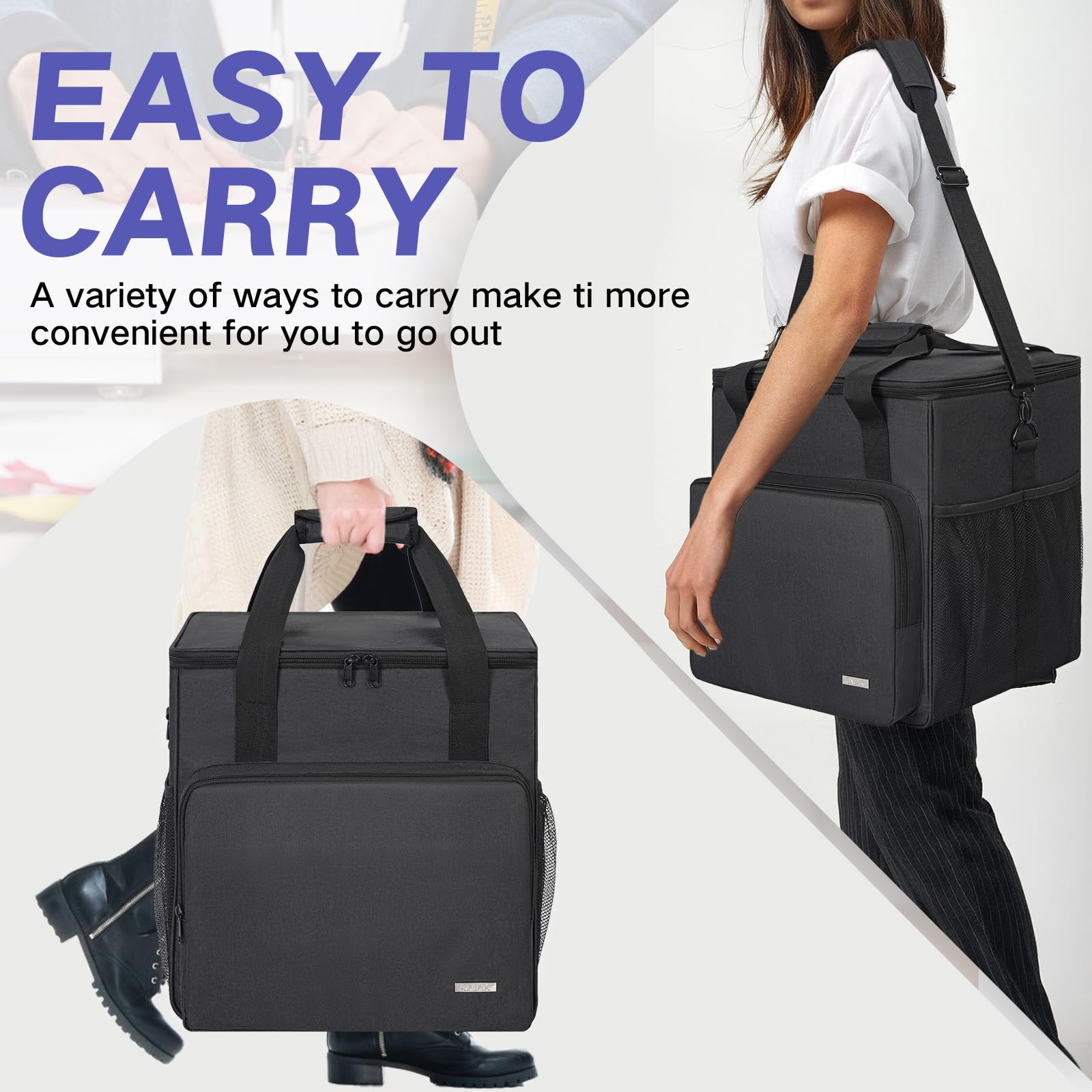 GMAK Serger - Funda de transporte, bolsa de almacenamiento universal Serger con almohadilla acolchada base, bolsillos de almacenamiento, funda de viaje con correa para el hombro para la mayoría de
