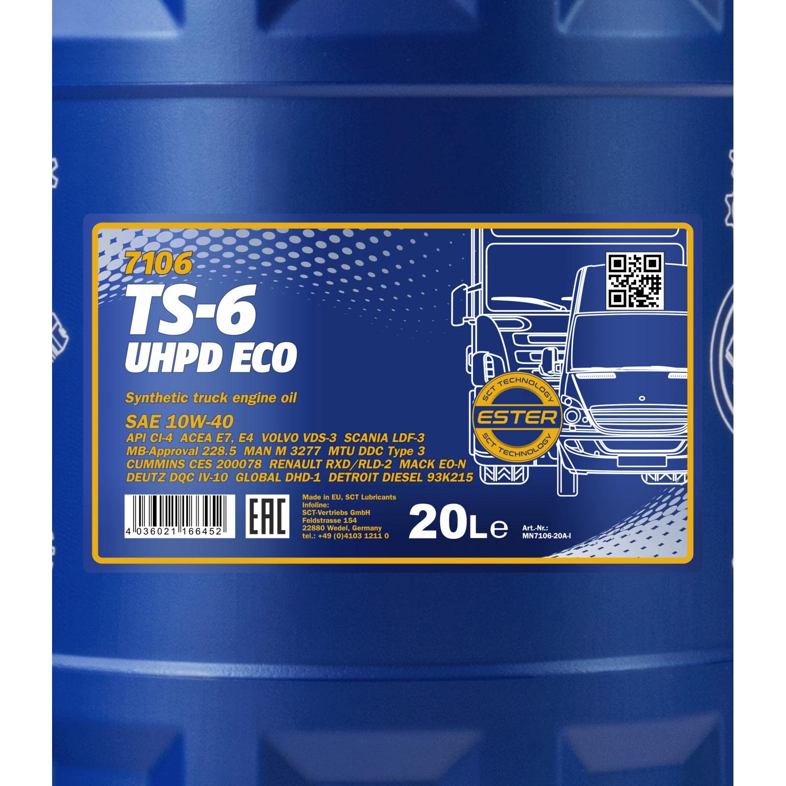 MANNOL Aceite de motor 10W-40 TS-6 ACEA E4 ACEA E7 API CI-4 API SL UHPD Eco 20L Compatible con MERCEDES-BENZ Clase C T-modell S204 Clase E T-modell S212 Clase E Sedán W212 Clase C Sedán W204 | Api Ci-4/SL Acea E4/E7 228.5,