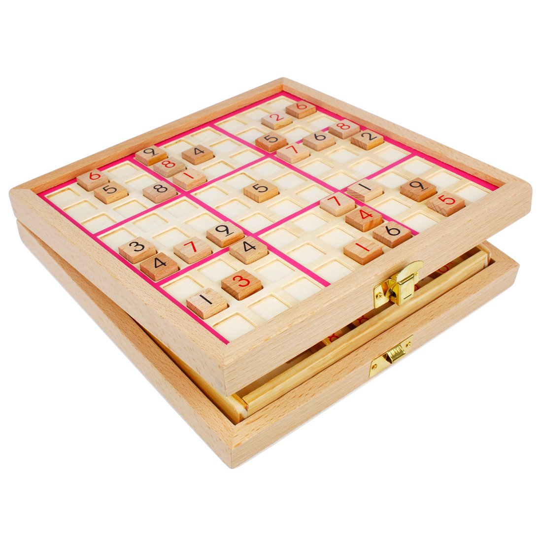 Andux Zone Sudoku Tablero Caja 3-en-1 De Madera Número de Lugar Juguete SD-03 (Rosado)