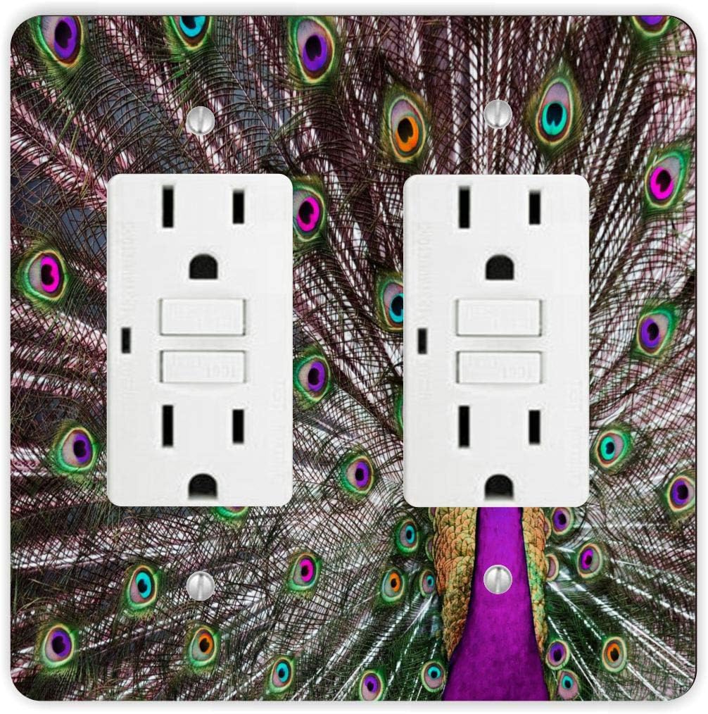 Purple Peacock -Light Switch Plate Cover - Double GFI Double Rocker - Two Gang Switch Plate Cover Switch Plate Cover