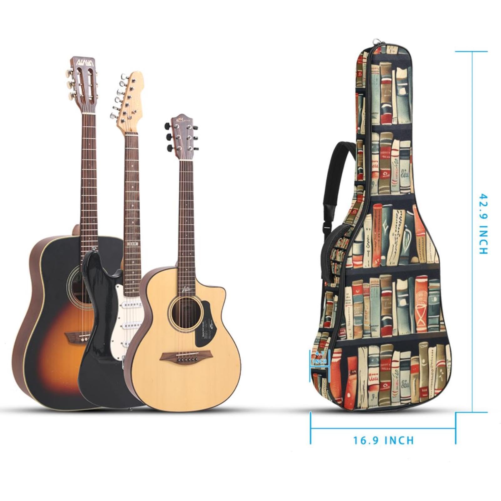 Housse pour guitare acoustique avec bandoulière réglable Motif abeilles et tournesols 101,6 cm x 106,7 cm, Couleur 9, 42.9x16.9x4.7 in