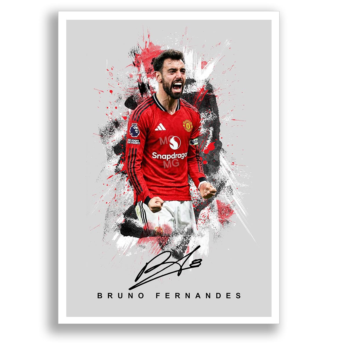 Bruno Fernandes Manchester United Signed Photo Poster A4/A3 Print Picture Display Framed Autograph Memorabilia for Football Fans Gift Portugal (Grey (A4 Unframed))