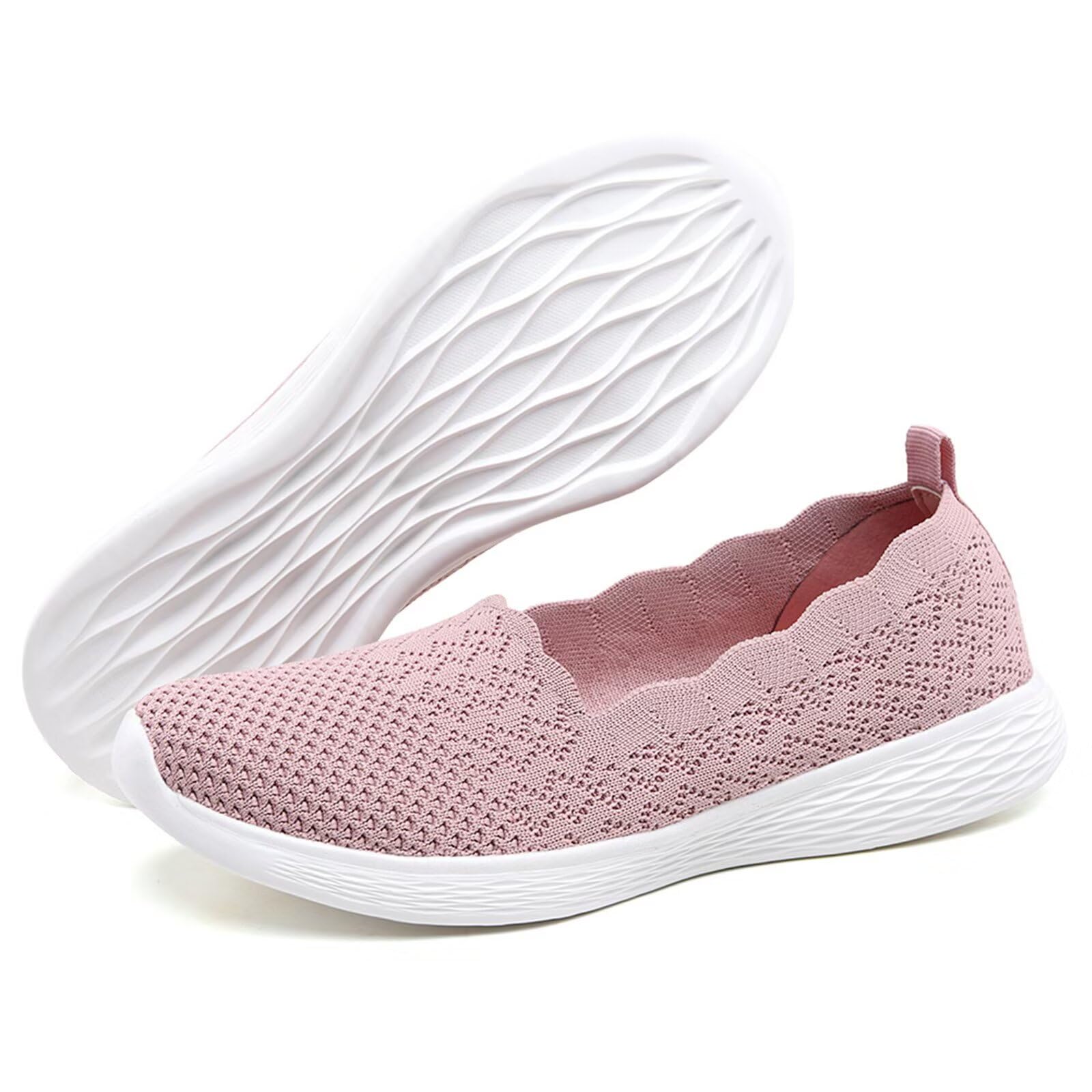poemlady Women's Slip on Loafer Shoes - Mesh Casual Ballet Flat Nurse Walking Sneakers Knit Round Toe Casual Memory Foam Shoes