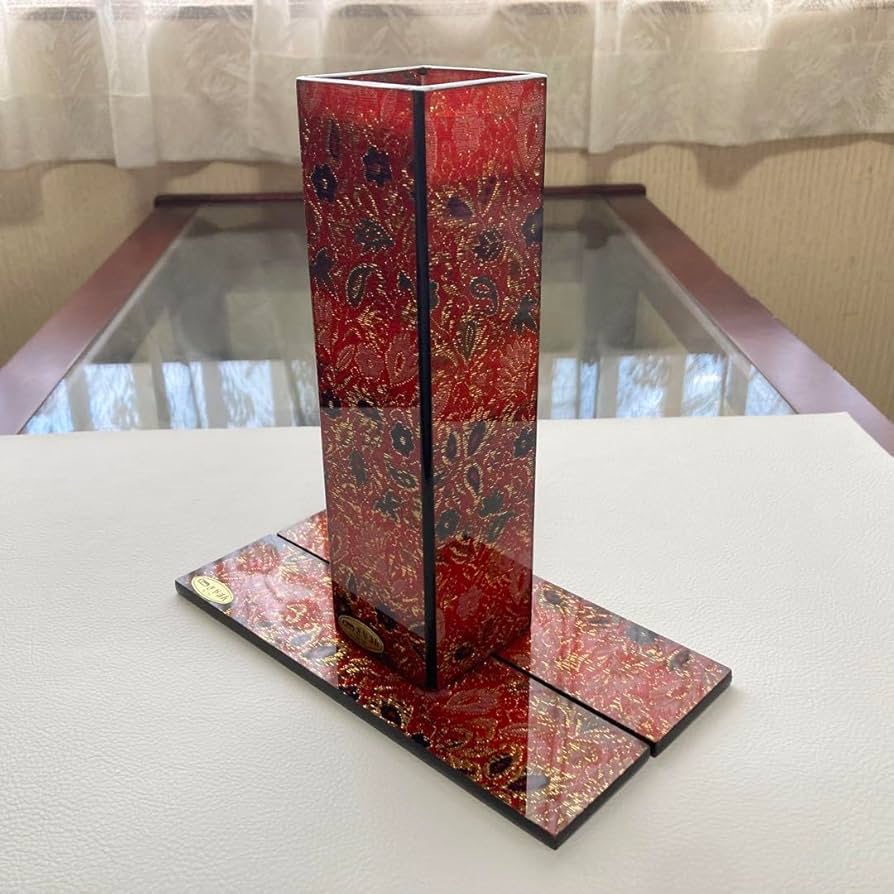 柳山 花器 赤い花柄の和風花器 柳山 花器 赤い花柄の和風花器