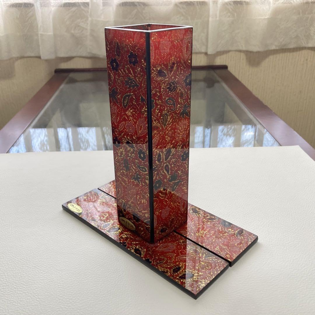 Amazon.co.jp: Kano ぎやまん ガラス 花器 花瓶 花台 花柄 赤 金 置物