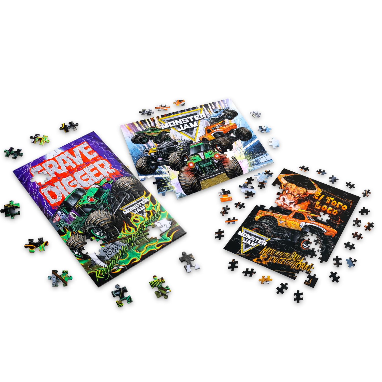Monster Jam Set di puzzle Premier – Bundle con 3 puzzle camion più tatuaggi e altro per bambini adulti | Monster Jam Toys for Boys