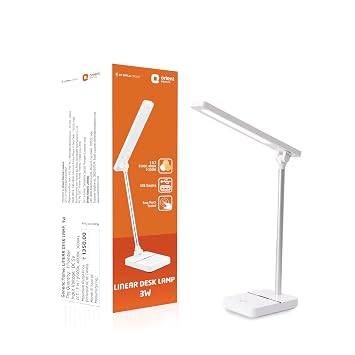 Orient Electric 3W Rechargeable LED Linear Desk Lamp with 3 Grade Dimming Light | Adjustable Table Lamp for Study |3 in 1 Color Changing (Cool White, Warm White & Natural Light) | Pack of 1