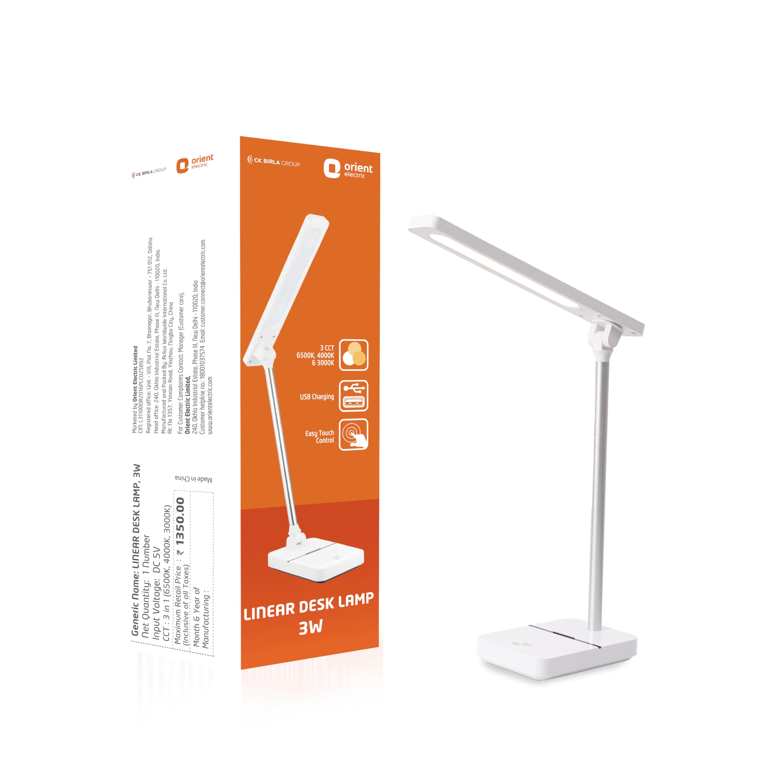 Orient Electric 3W Rechargeable LED Linear Desk Lamp with 3 Grade Dimming Light | Adjustable Table Lamp for Study |3 in 1 Color Changing (Cool White, Warm White & Natural Light) | Pack of 1-image-39